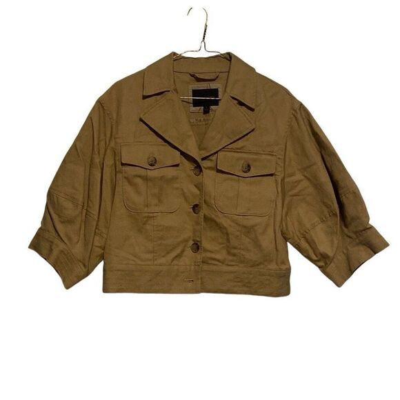 NWT Banana Republic Expedition Elbow Sleeve Linen Blend Cropped Blazer Tan Small - Picture 1 of 6